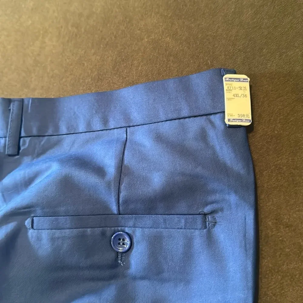 Men’s Mogu Blue 3 Piece Suit TwoButton Notched Lapel Size 40 Jacket 36 Pants NWT